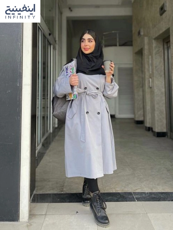 استایل دانشجویی با مانتو طوسی