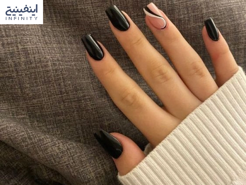 مدل ناخن مشکی طرح دار